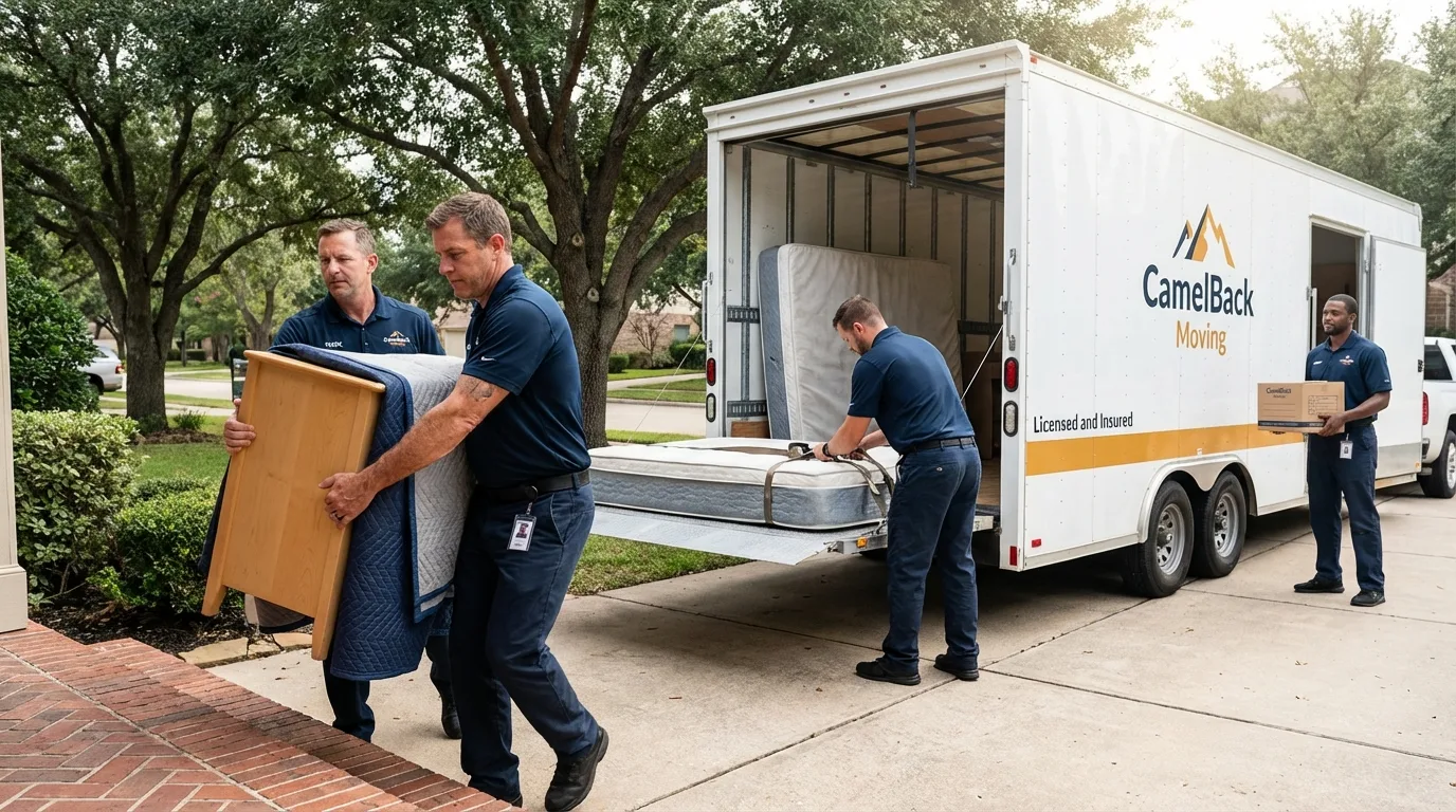 Crew loading residential truck for cross-state move from Atkinson, NE